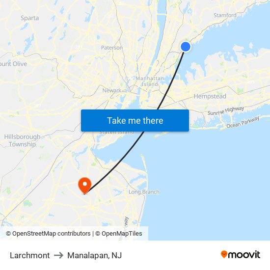 Larchmont to Manalapan, NJ map