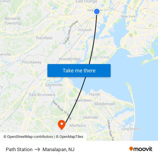 Path Station to Manalapan, NJ map