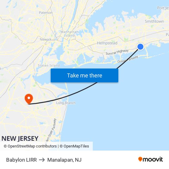 Babylon LIRR to Manalapan, NJ map