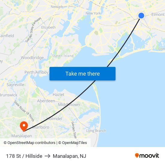 178 St / Hillside to Manalapan, NJ map