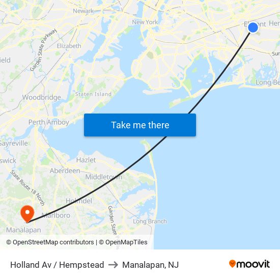 Holland Av / Hempstead to Manalapan, NJ map