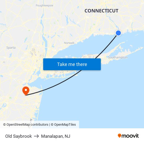 Old Saybrook to Manalapan, NJ map