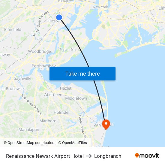 Rennaissance Newark Airport to Longbranch map