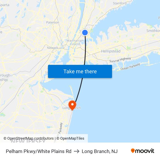 Pelham Pkwy/White Plains Rd to Long Branch, NJ map