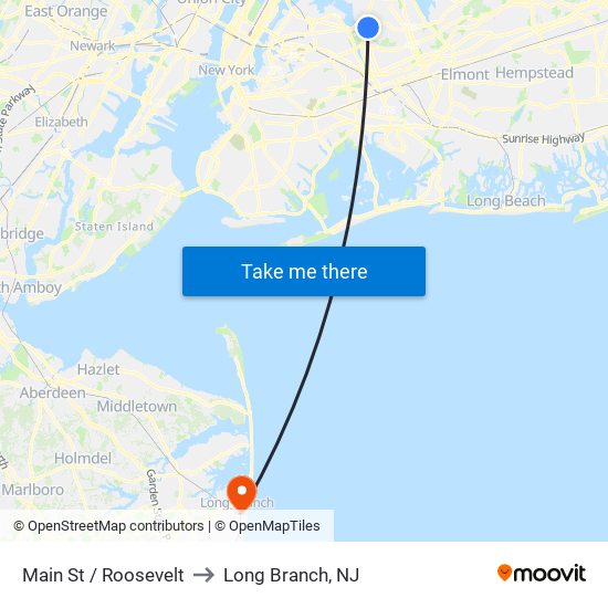 Main St / Roosevelt to Long Branch, NJ map