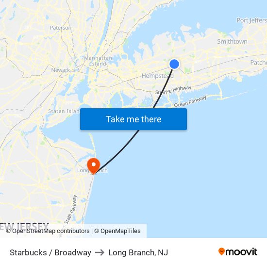 Starbucks / Broadway to Long Branch, NJ map