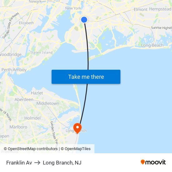 Franklin Av to Long Branch, NJ map