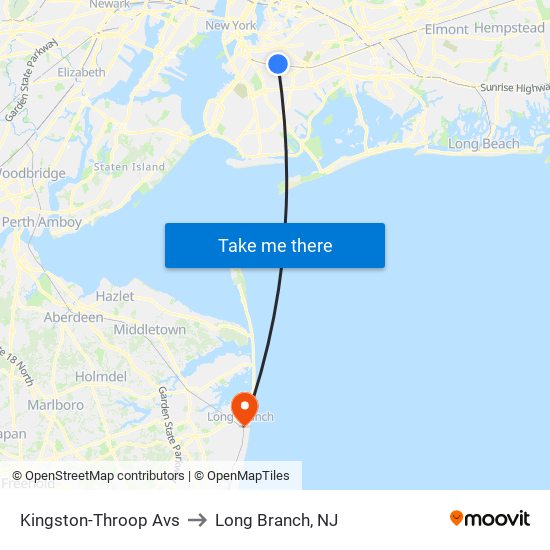 Kingston-Throop Avs to Long Branch, NJ map