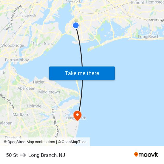 50 St to Long Branch, NJ map