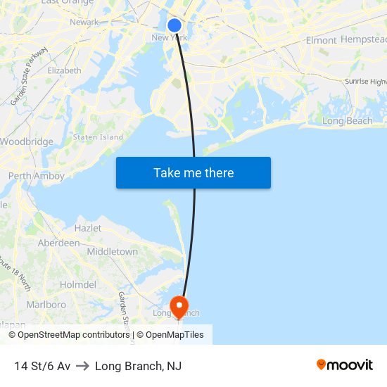 14 St/6 Av to Long Branch, NJ map