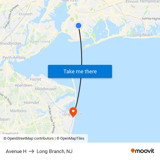 Avenue H to Long Branch, NJ map