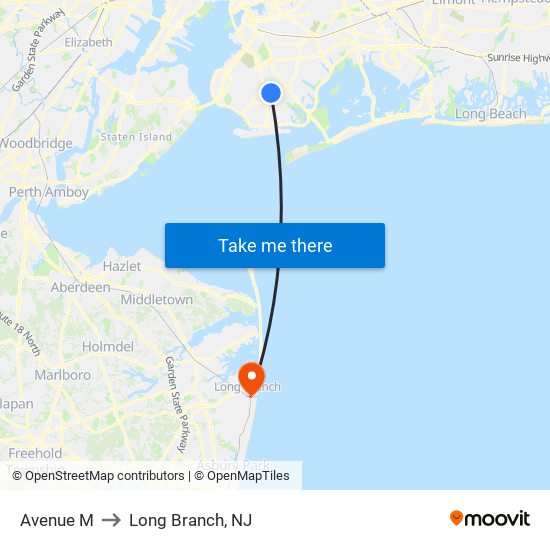 Avenue M to Long Branch, NJ map