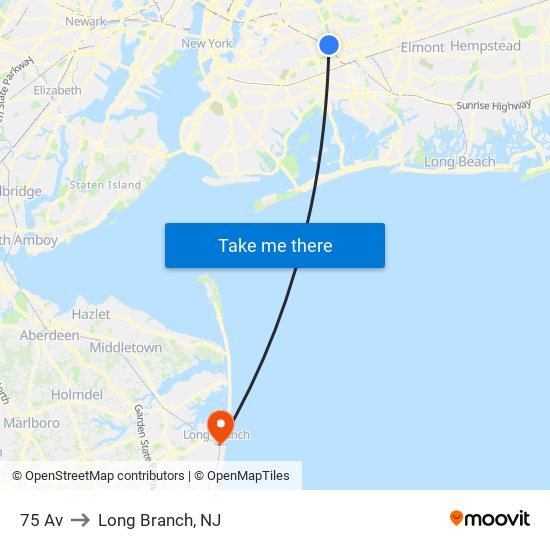 75 Av to Long Branch, NJ map