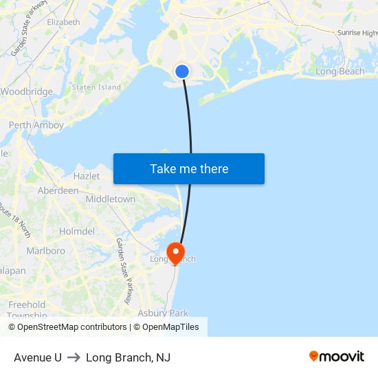 Avenue U to Long Branch, NJ map