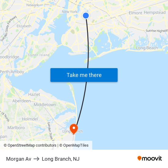 Morgan Av to Long Branch, NJ map