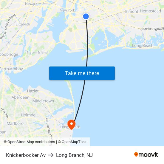 Knickerbocker Av to Long Branch, NJ map