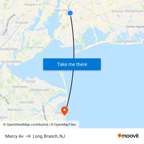 Marcy Av to Long Branch, NJ map