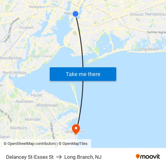 Delancey St-Essex St to Long Branch, NJ map