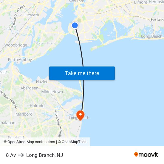 8 Av to Long Branch, NJ map