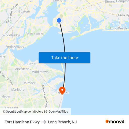 Fort Hamilton Pkwy to Long Branch, NJ map