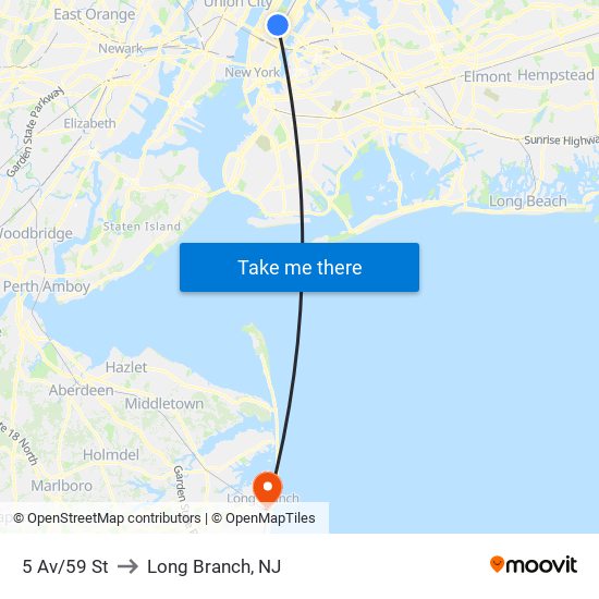 5 Av/59 St to Long Branch, NJ map