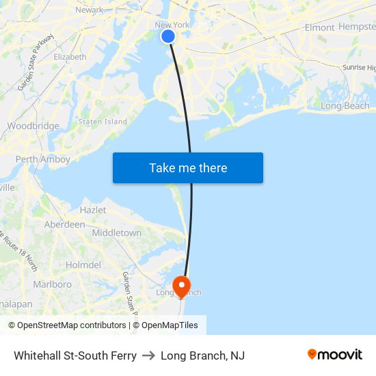 Whitehall St-South Ferry to Long Branch, NJ map