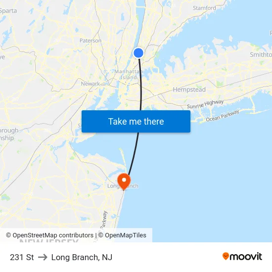 231 St to Long Branch, NJ map