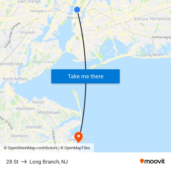 28 St to Long Branch, NJ map