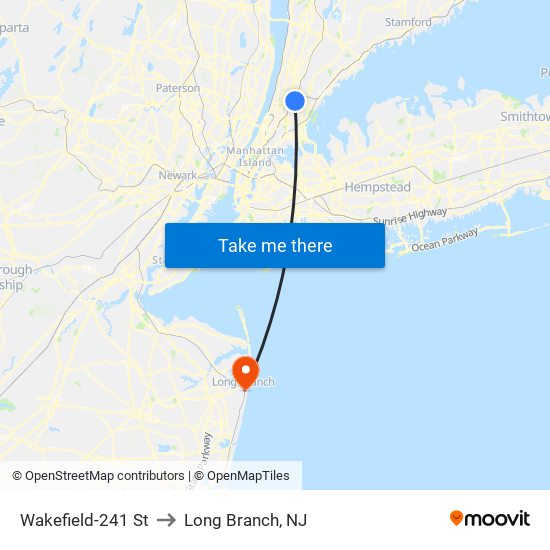 Wakefield-241 St to Long Branch, NJ map