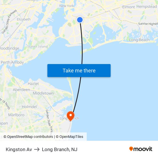 Kingston Av to Long Branch, NJ map