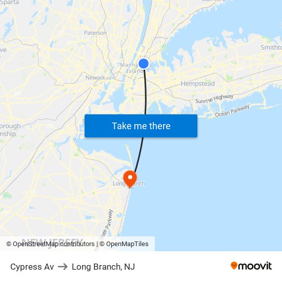 Cypress Av to Long Branch, NJ map