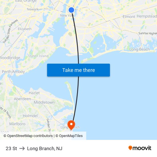 23 St to Long Branch, NJ map