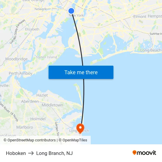 Hoboken to Long Branch, NJ map