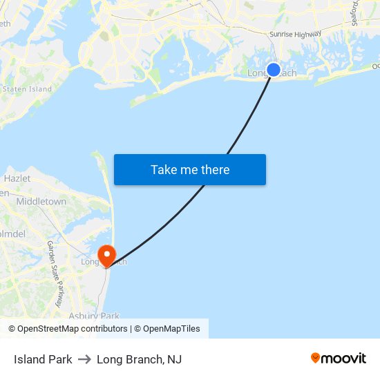 Island Park to Long Branch, NJ map