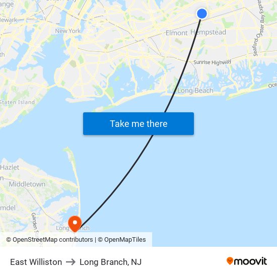 East Williston to Long Branch, NJ map