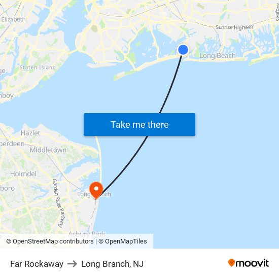 Far Rockaway to Long Branch, NJ map