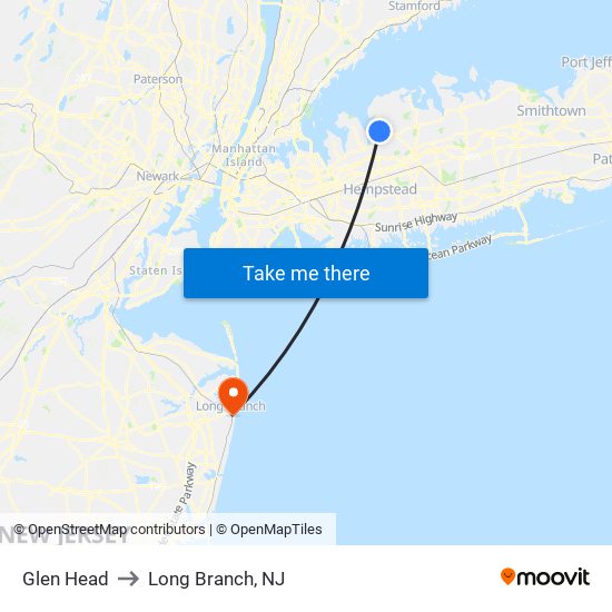 Glen Head to Long Branch, NJ map