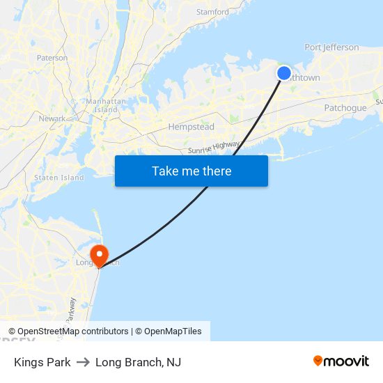 Kings Park to Long Branch, NJ map