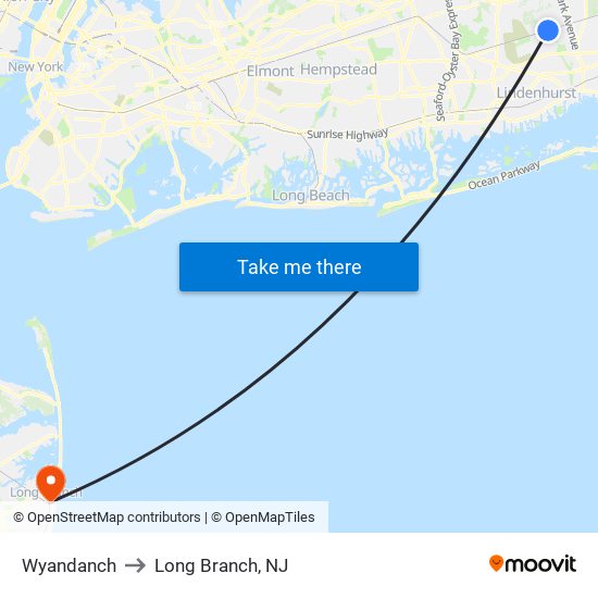 Wyandanch to Long Branch, NJ map