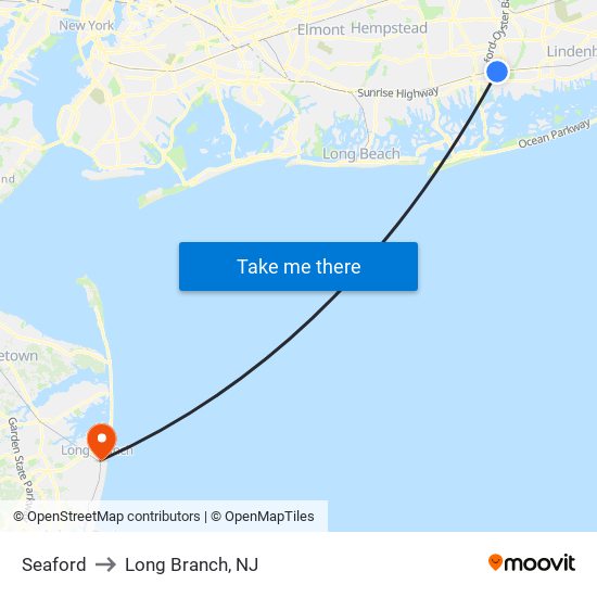 Seaford to Long Branch, NJ map