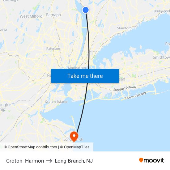 Croton- Harmon to Long Branch, NJ map