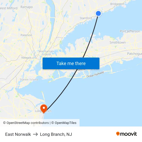 East Norwalk to Long Branch, NJ map