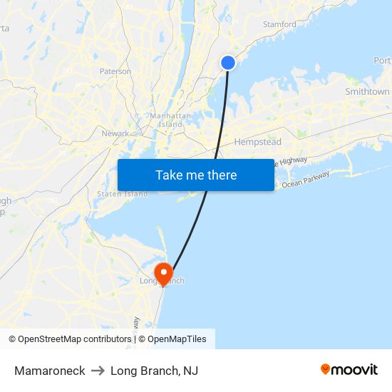 Mamaroneck to Long Branch, NJ map