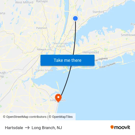 Hartsdale to Long Branch, NJ map