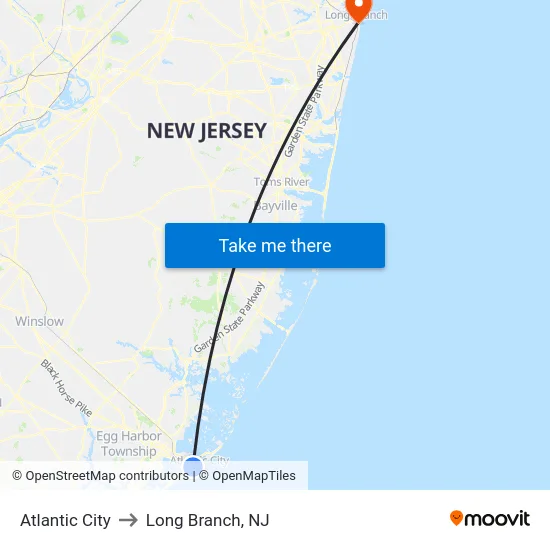 Atlantic City to Long Branch, NJ map