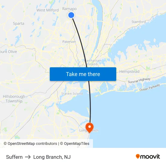 Suffern to Long Branch, NJ map