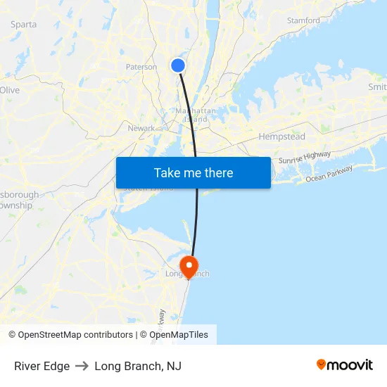 River Edge to Long Branch, NJ map
