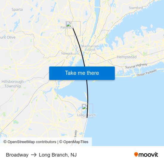 Broadway to Long Branch, NJ map