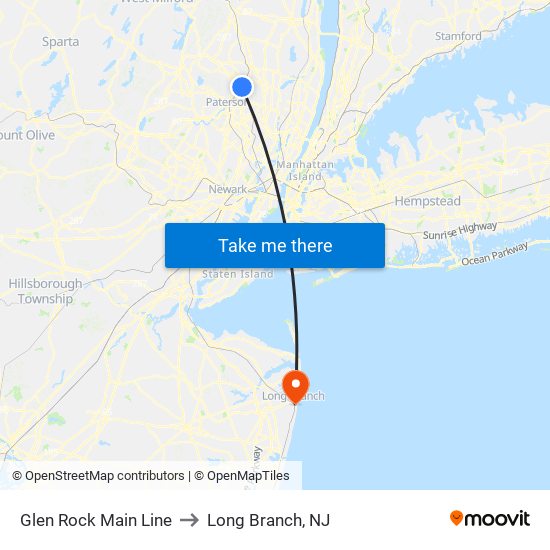 Glen Rock Main Line to Long Branch, NJ map
