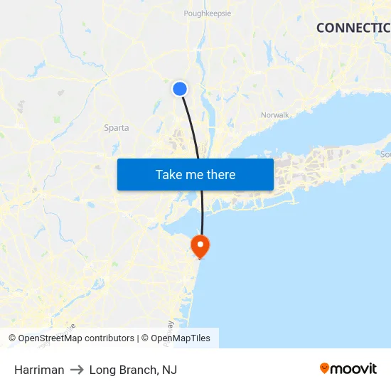 Harriman to Long Branch, NJ map